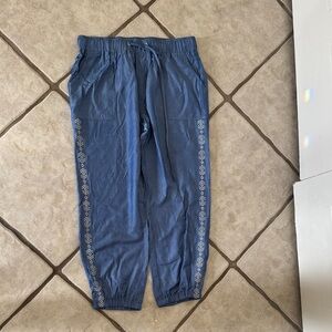Women's Blue Joggers with Patterned Side Stripes